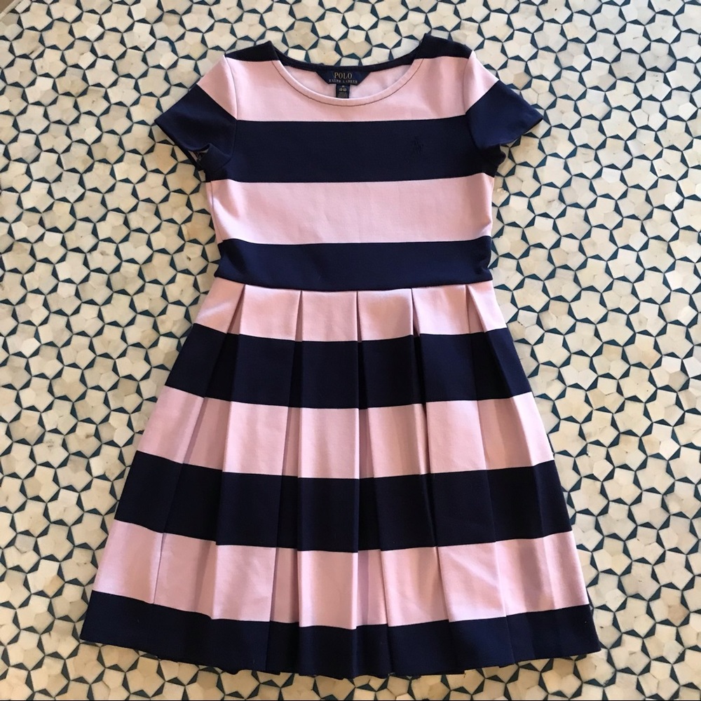 Polo by Ralph Lauren Pink and Navy Striped Dress size 8-10 girls